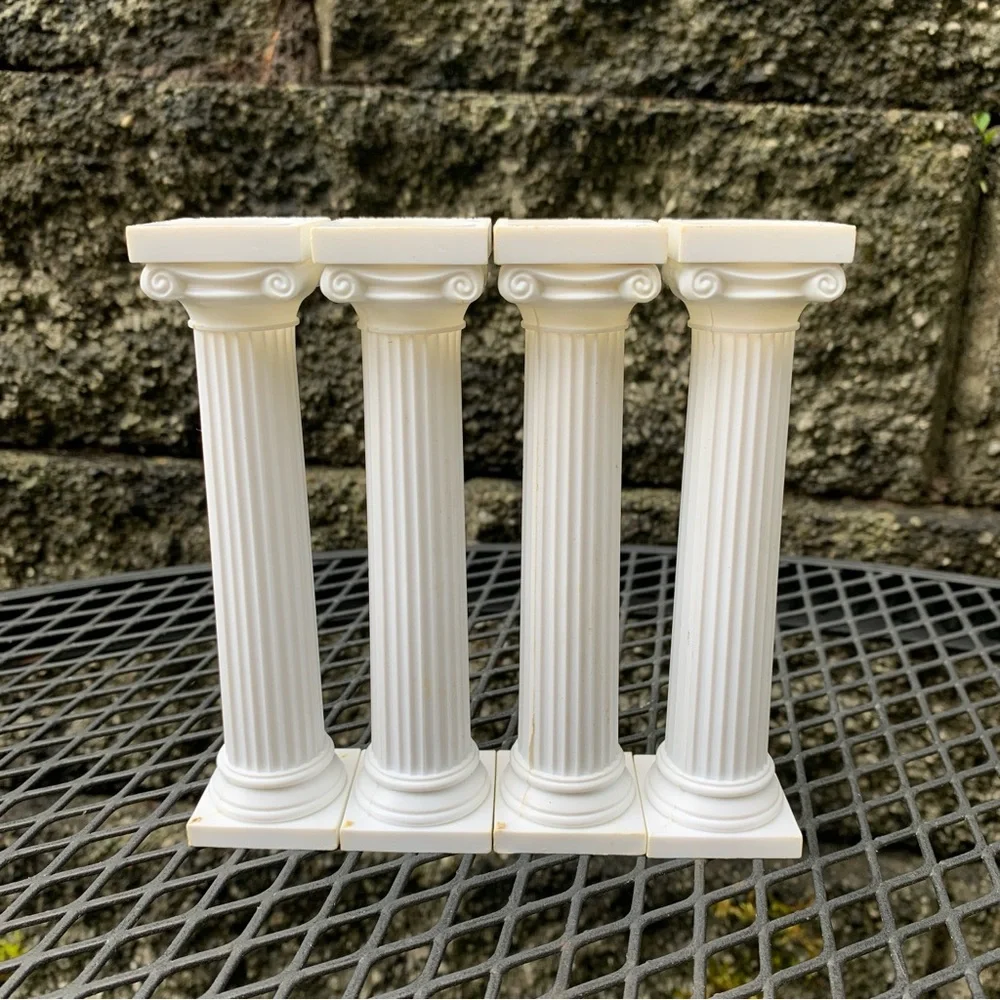 Vintage Set/4 Wilton Plastic White Columns Pillars Cake Decorations Toppers 5”